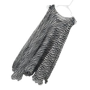 DONNA! FABULOUS SHEER ZEBRA STRIPED BLACK & WHITE POUFY STYLE DRESS! SZ L/XL